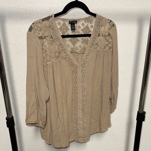 Maurices Beige Lace Accent Blouse